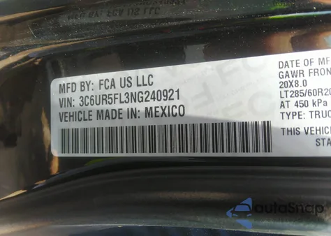 2022 Ram 2500 Laramie 4X4 6'4 Box from USA, damaged, VIN 3C6UR5FL3NG240921